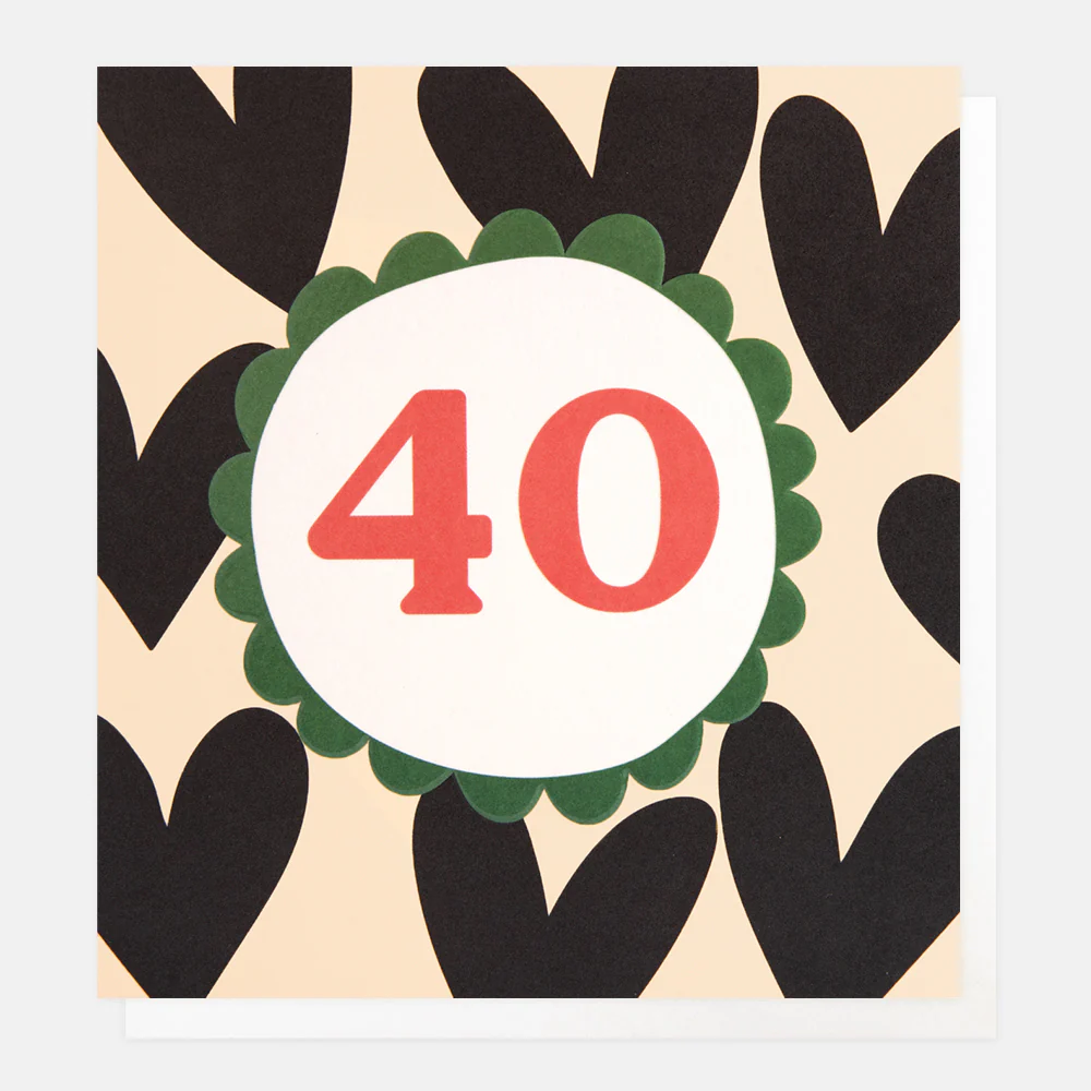 Caroline Gardner Charcoal Hearts 40th Birthday Card