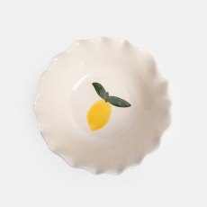 Caroline Gardner Blue Stripe Lemon Scalloped Cereal Bowl
