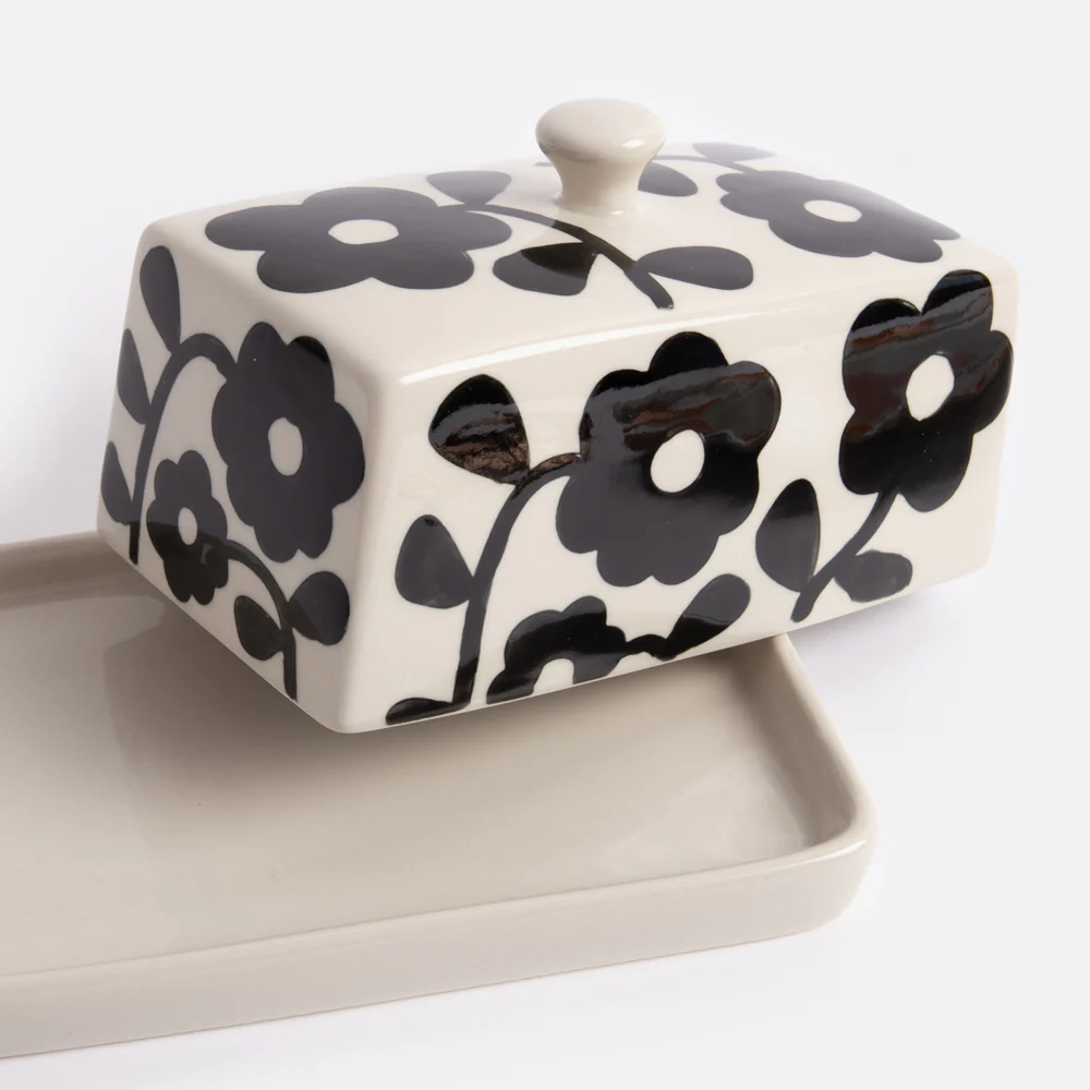 Caroline Gardner Mono Floral Butter Dish