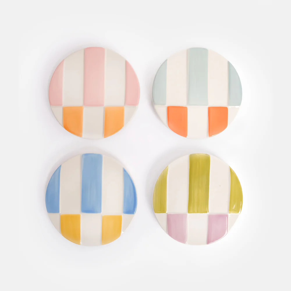 Caroline Gardner Set of 4 Multi Stripe Stoneware Coasters