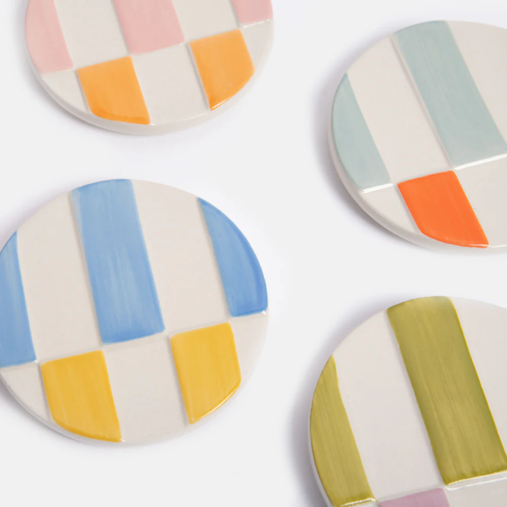 Caroline Gardner Set of 4 Multi Stripe Stoneware Coasters