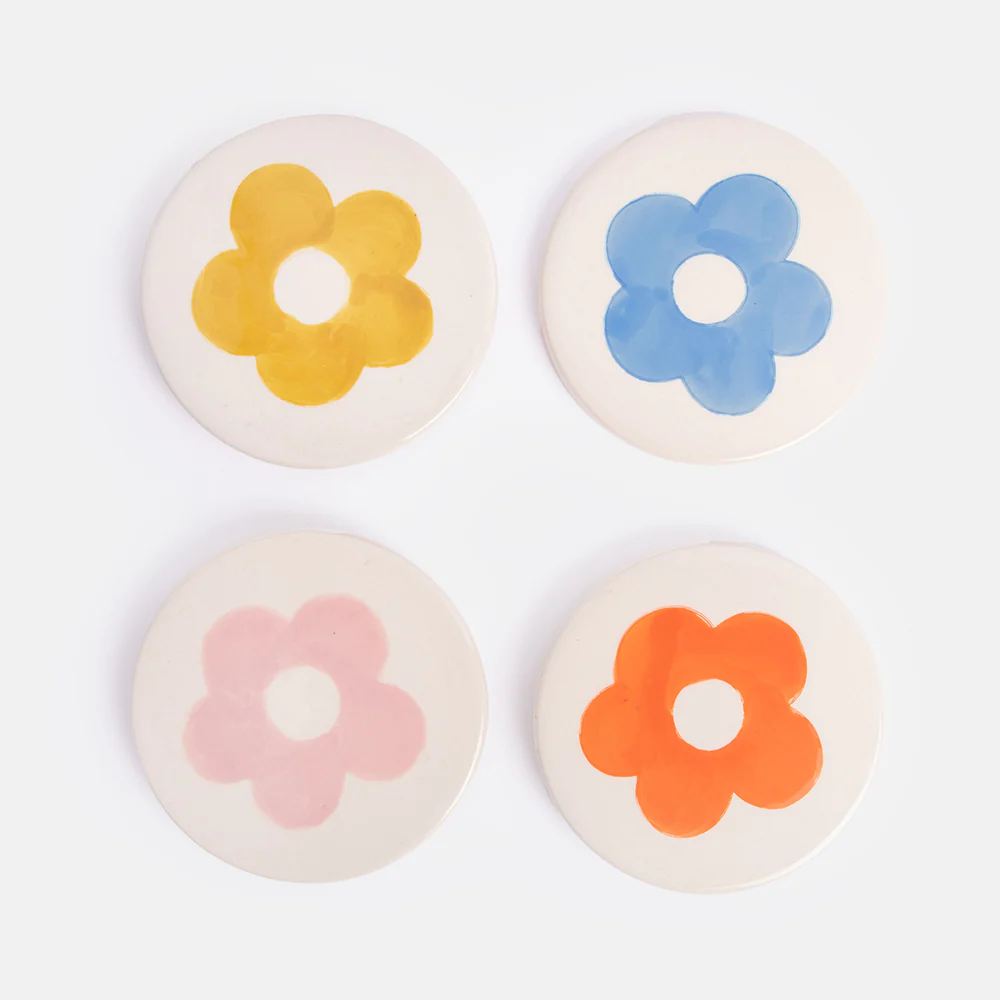 Caroline Gardner Set of 4 Stoneware Flower Coasters
