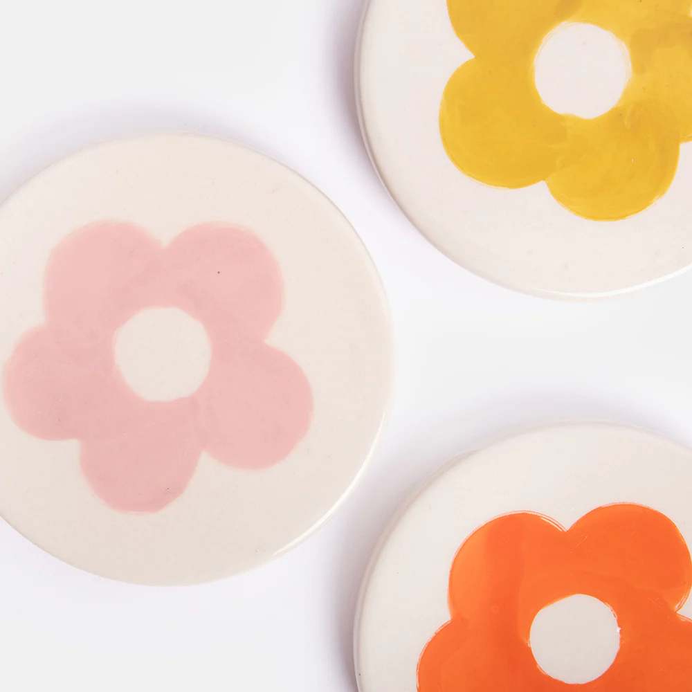 Caroline Gardner Set of 4 Stoneware Flower Coasters