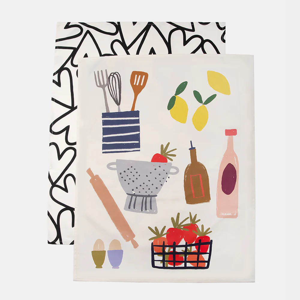 Caroline Gardner Kitchen/Hearts Tea Towel Set of 2