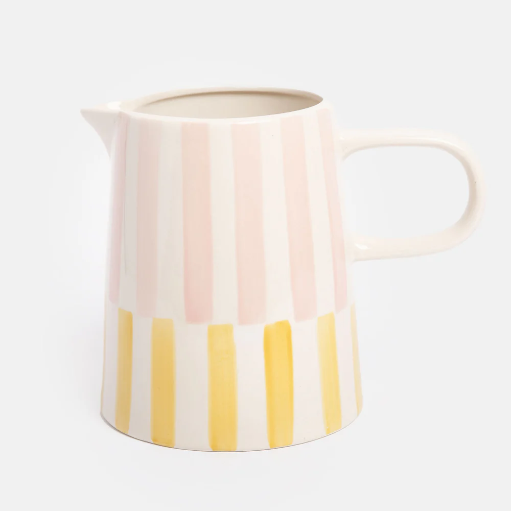 Caroline Gardner Pink/Yellow Stripe Hand Painted Stoneware Jug