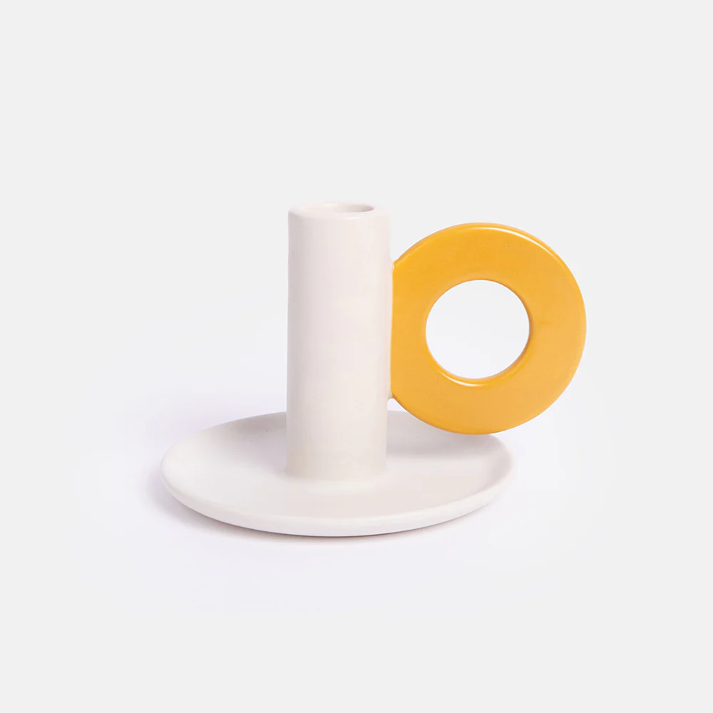 Caroline Gardner Cream/Mustard Loop Stoneware Candle Holder