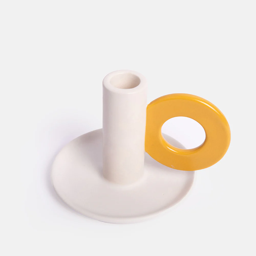 Caroline Gardner Cream/Mustard Loop Stoneware Candle Holder