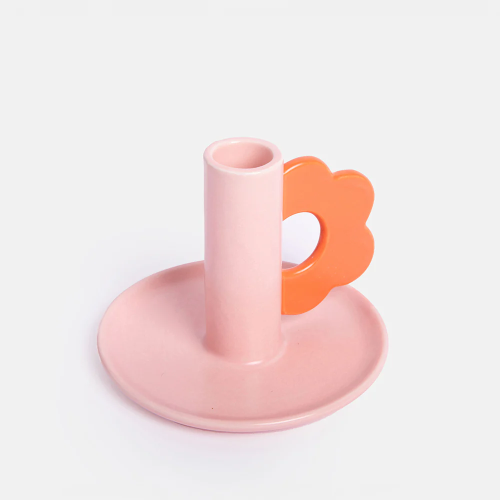 Caroline Gardner Pink/Red Flower Stoneware Candle Holder