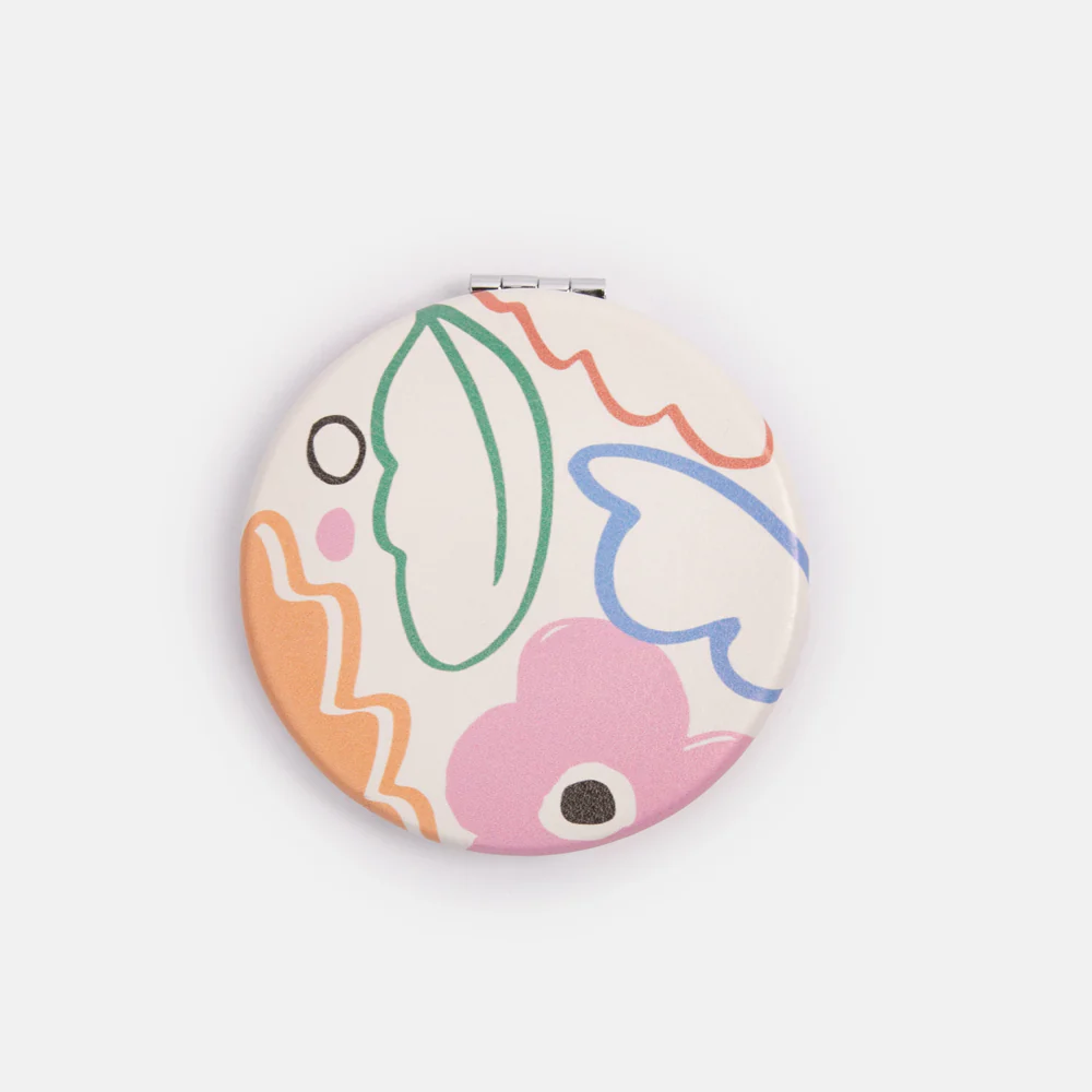 Caroline Gardner Abstract Botanical Round Pocket Mirror
