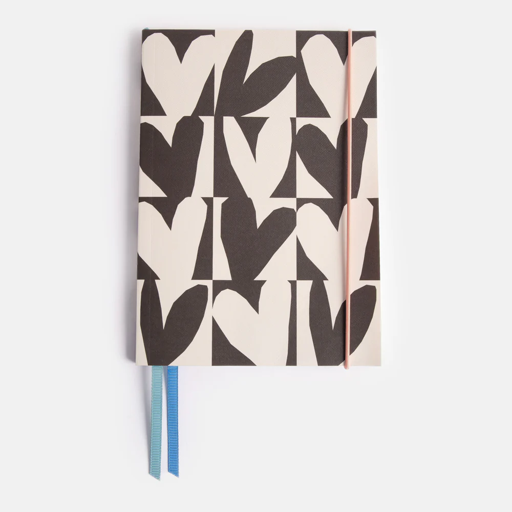 Caroline Gardner Mono Checkmate Hearts A5 Soft Cover Notebook