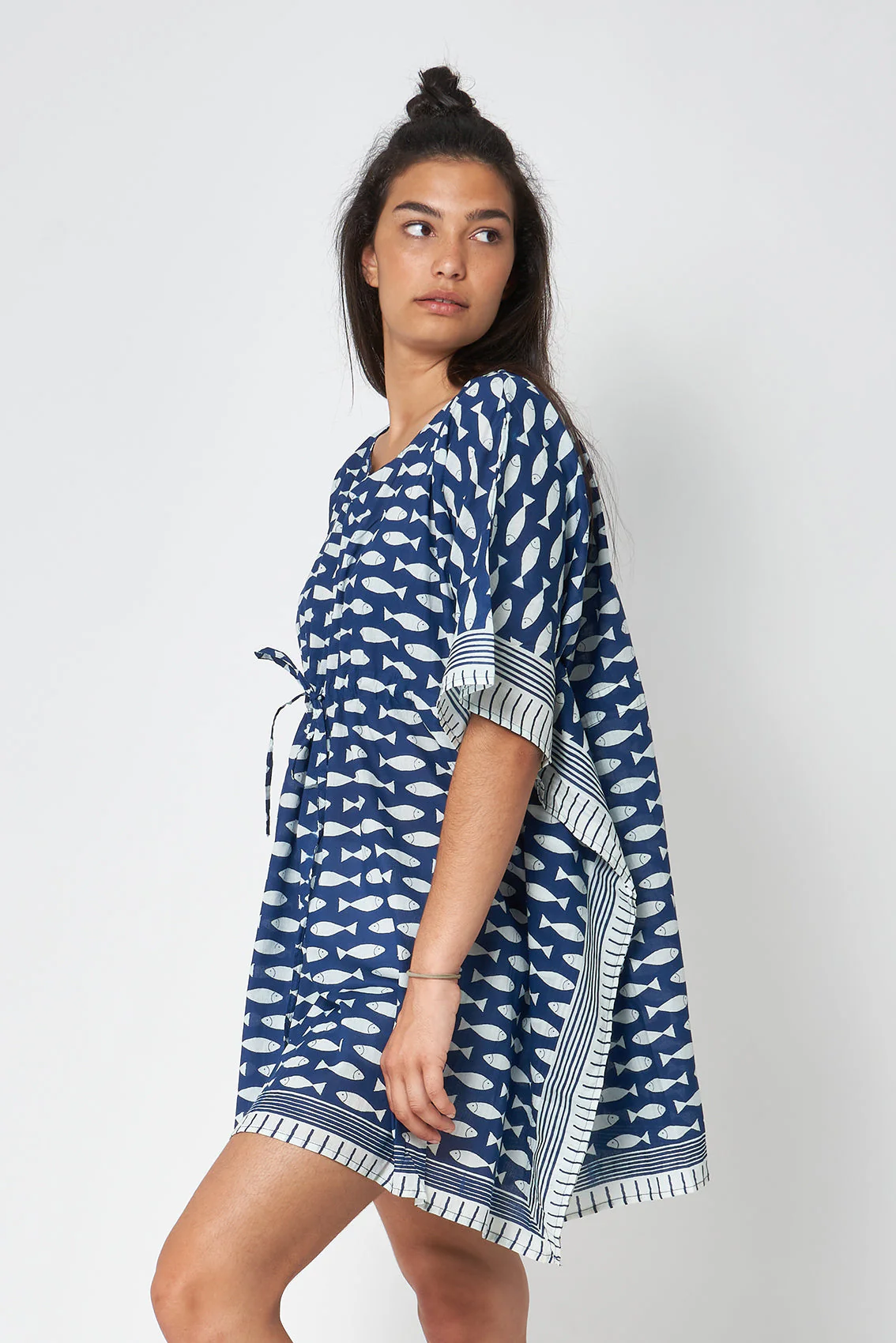 Batela Fish Print Poncho with Blue Background