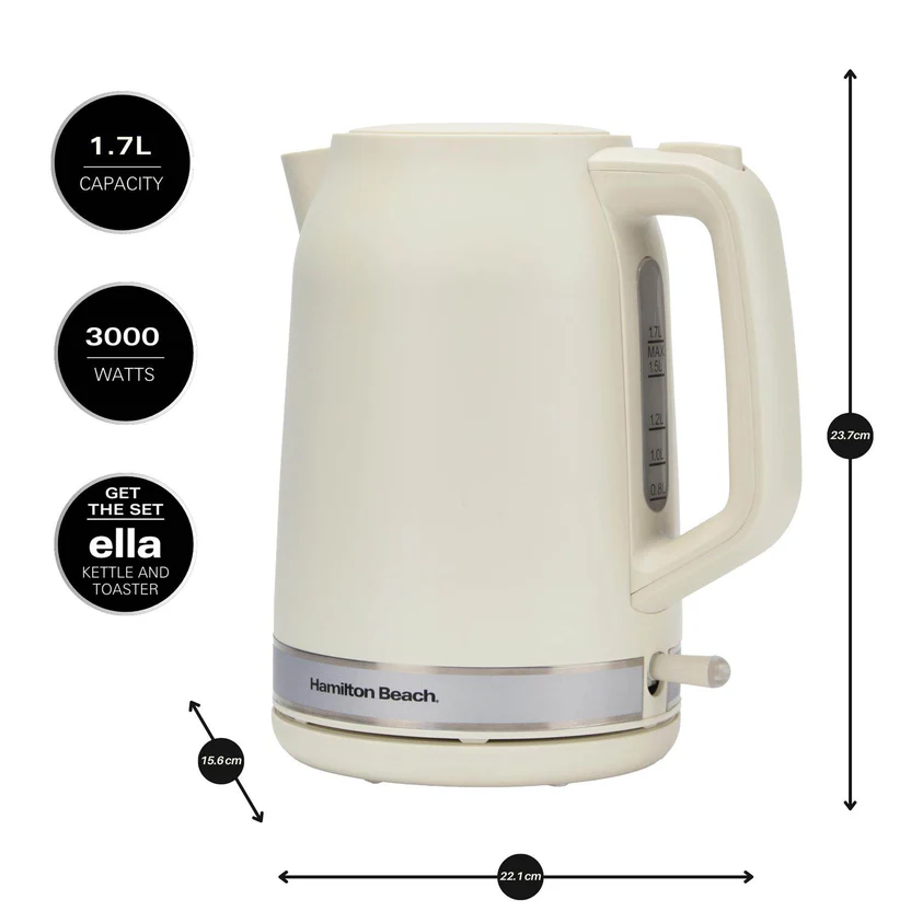 Hamilton Beach Ella 1.7L Kettle - Matte Cream Hamilton Beach Ella 1.7L Kettle - Matte Cream