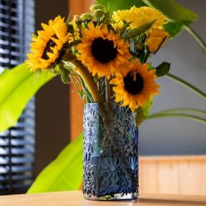 Dartington Crystal Botanical Triangular Vase - Ink Blue