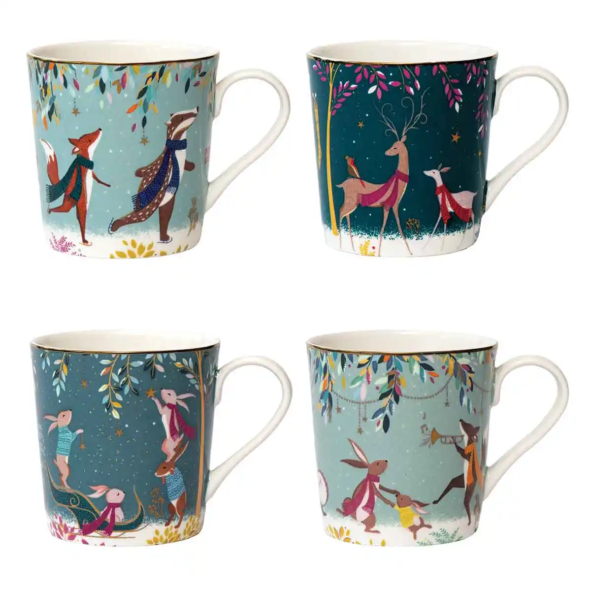 Sara Miller Woodland Tales Set of 4 Mugs Assorted