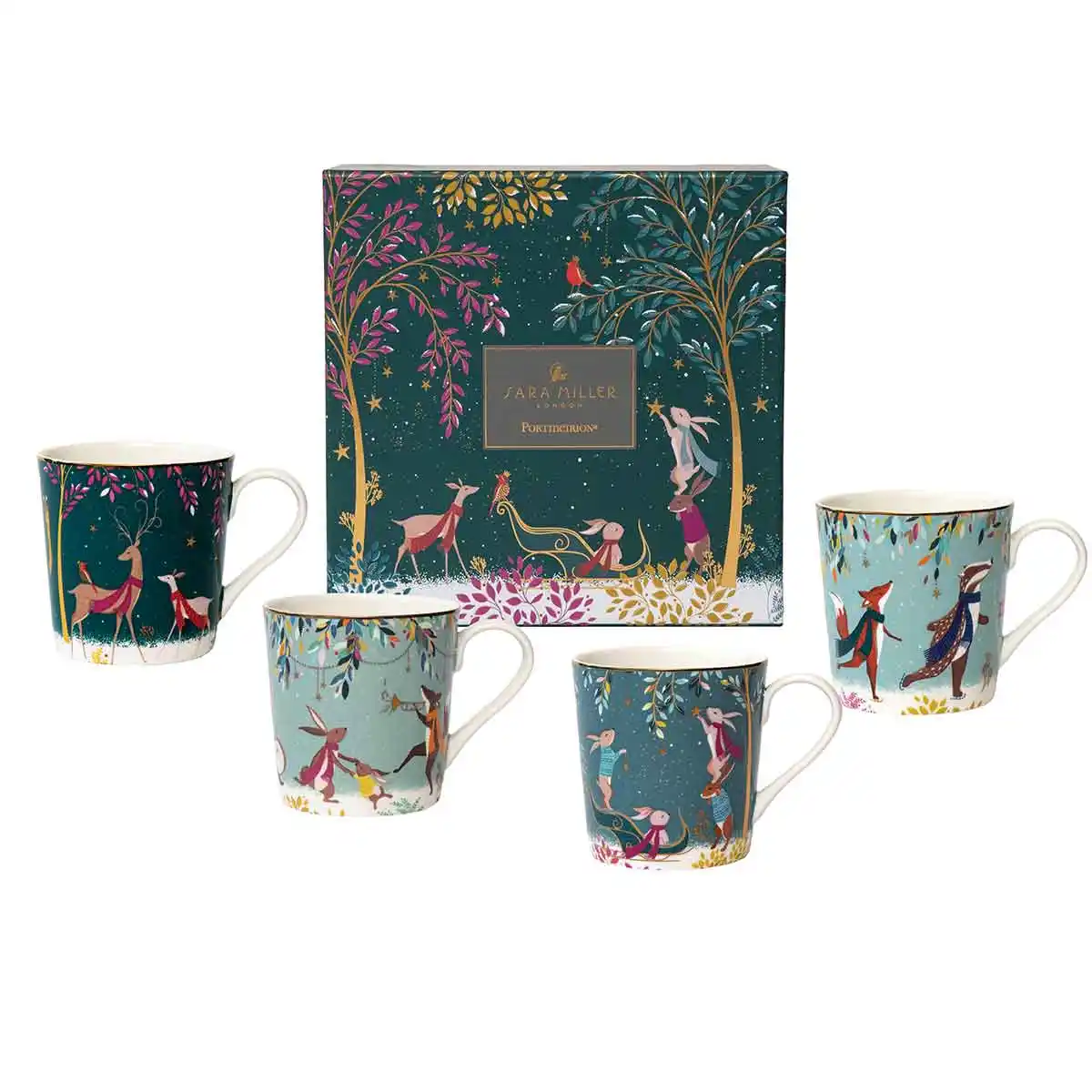 Sara Miller Woodland Tales Set of 4 Mugs Assorted