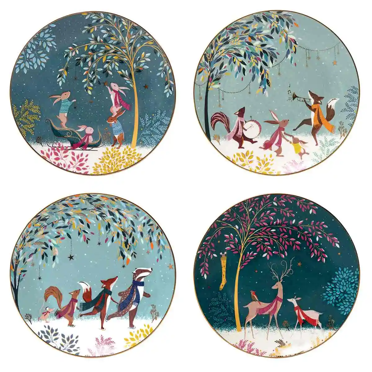 Sara Miller Woodland Tales Set of 4 Plates Assorted