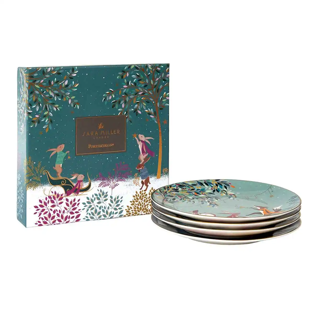 Sara Miller Woodland Tales Set of 4 Plates Assorted