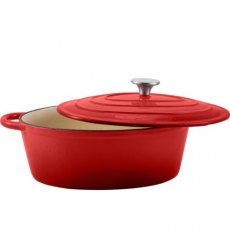 Steelex Bistro 30cm Cast Iron Oval Casserole Dish - Red