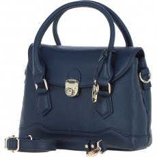 Ashwood Leather Twist Lock Compact Flap Handbag - Navy Y-55