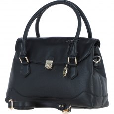 Ashwood Leather Twist Lock Large Flap Handbag with Crossbody Strap - Black Y-56