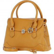 Ashwood Leather Twist Lock Large Flap Handbag with Crossbody Strap - Mustard Y-56