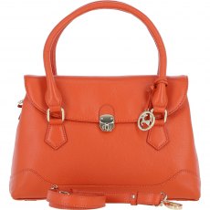 Ashwood Leather Twist Lock Large Flap Handbag with Crossbody Strap - Orange Y-56