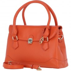 Ashwood Leather Twist Lock Large Flap Handbag with Crossbody Strap - Orange Y-56