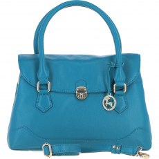 Ashwood Leather Twist Lock Large Flap Handbag with Crossbody Strap - Turquoise Y-56