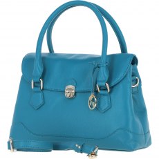 Ashwood Leather Twist Lock Large Flap Handbag with Crossbody Strap - Turquoise Y-56