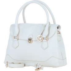 Ashwood Leather Twist Lock Large Flap Handbag with Crossbody Strap - White Y-56
