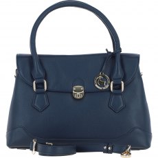 Ashwood Leather Twist Lock Large Flap Handbag with Crossbody Strap - Navy Y-56