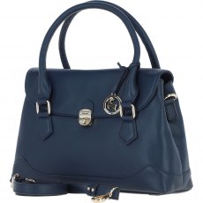 Ashwood Leather Twist Lock Large Flap Handbag with Crossbody Strap - Navy Y-56