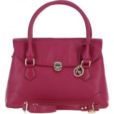 Ashwood Leather Twist Lock Large Flap Handbag with Crossbody Strap - Raspberry Y-56