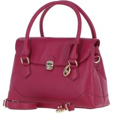 Ashwood Leather Twist Lock Large Flap Handbag with Crossbody Strap - Raspberry Y-56