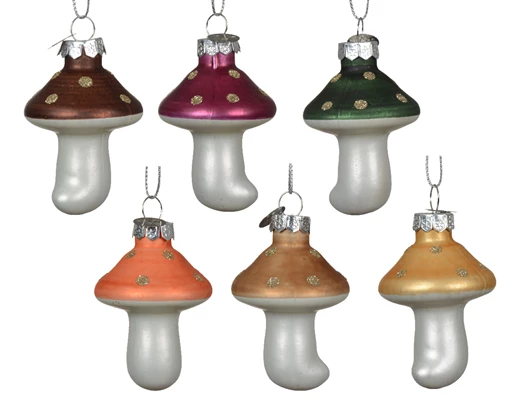 Mushroom Glass Christmas Decoration - Assorted Colours