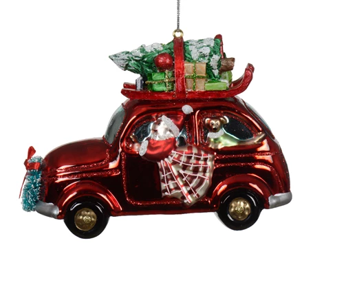 Santa Car Glass Christmas Decoration