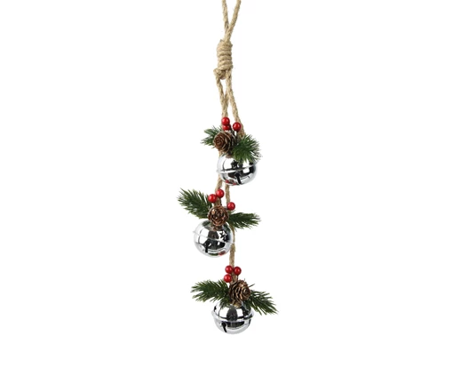 Silver Bells with Pinecone Christmas Decoration