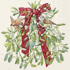 IHR Napkins Birds In Mistletoe Cream