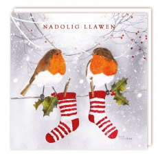 Nadolig Llawen 2 Robins Christmas Cards - 5 Pack