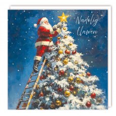 Nadolig Llawen Star On Tree Christmas Cards - 5 Pack