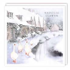 Nadolig Llawen Geese in the Village Christmas Cards - 5 Pack