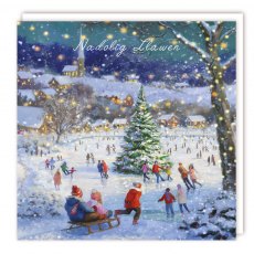 Nadolig Llawen Skating in the Square Christmas Cards - 5 Pack