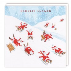 Nadolig Llawen Santa's Sledging Christmas Cards - 5 Pack