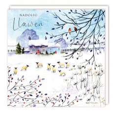 Nadolig Llawen Cartoon Sheep Christmas Cards - 5 Pack