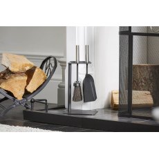 Inglenook 2 Piece Hearth Set Black with Stainless Steel Handle