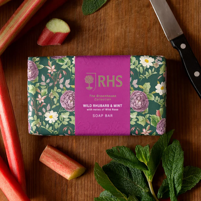 RHS The Rewild Collection Wild Rhubarb & Mint Wrapped Soap 200g