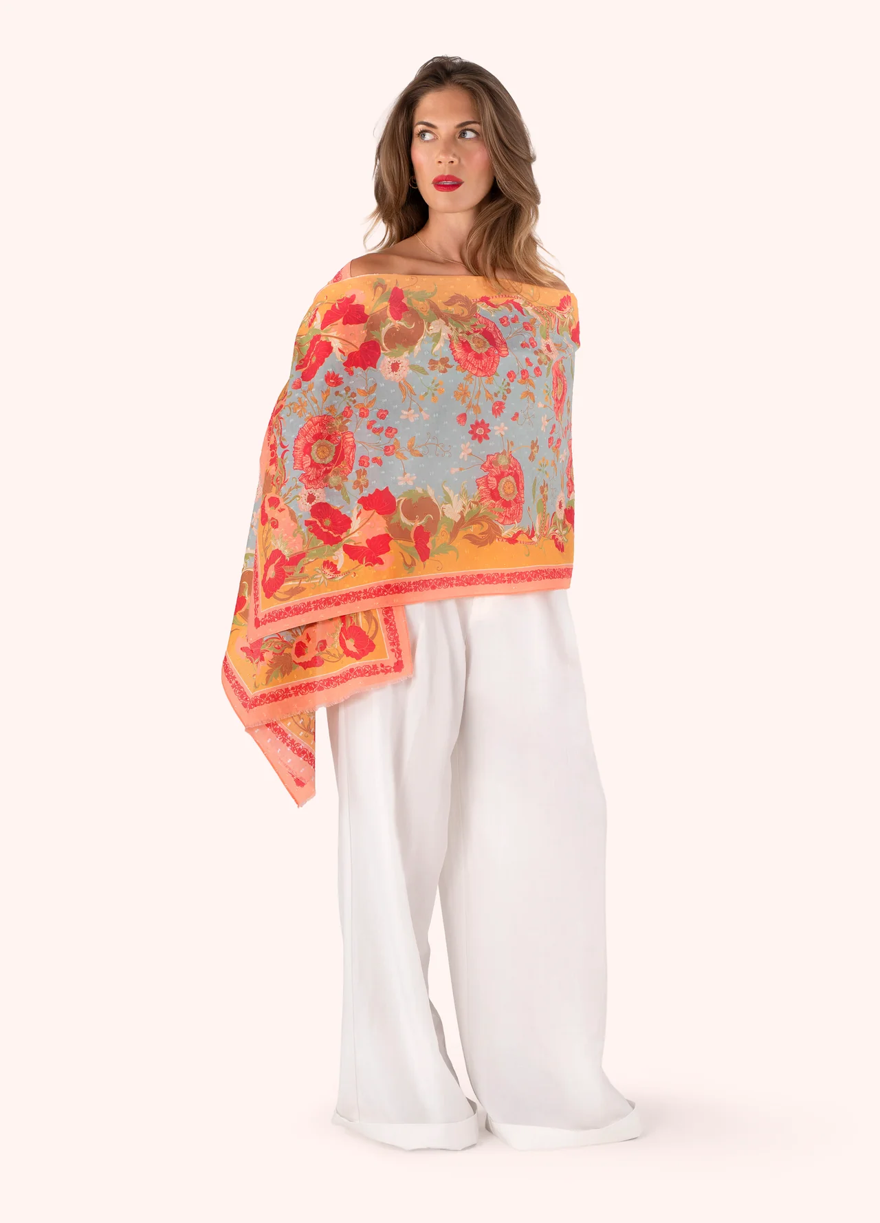 Powder Cotton Scarf - Paisley Poppies