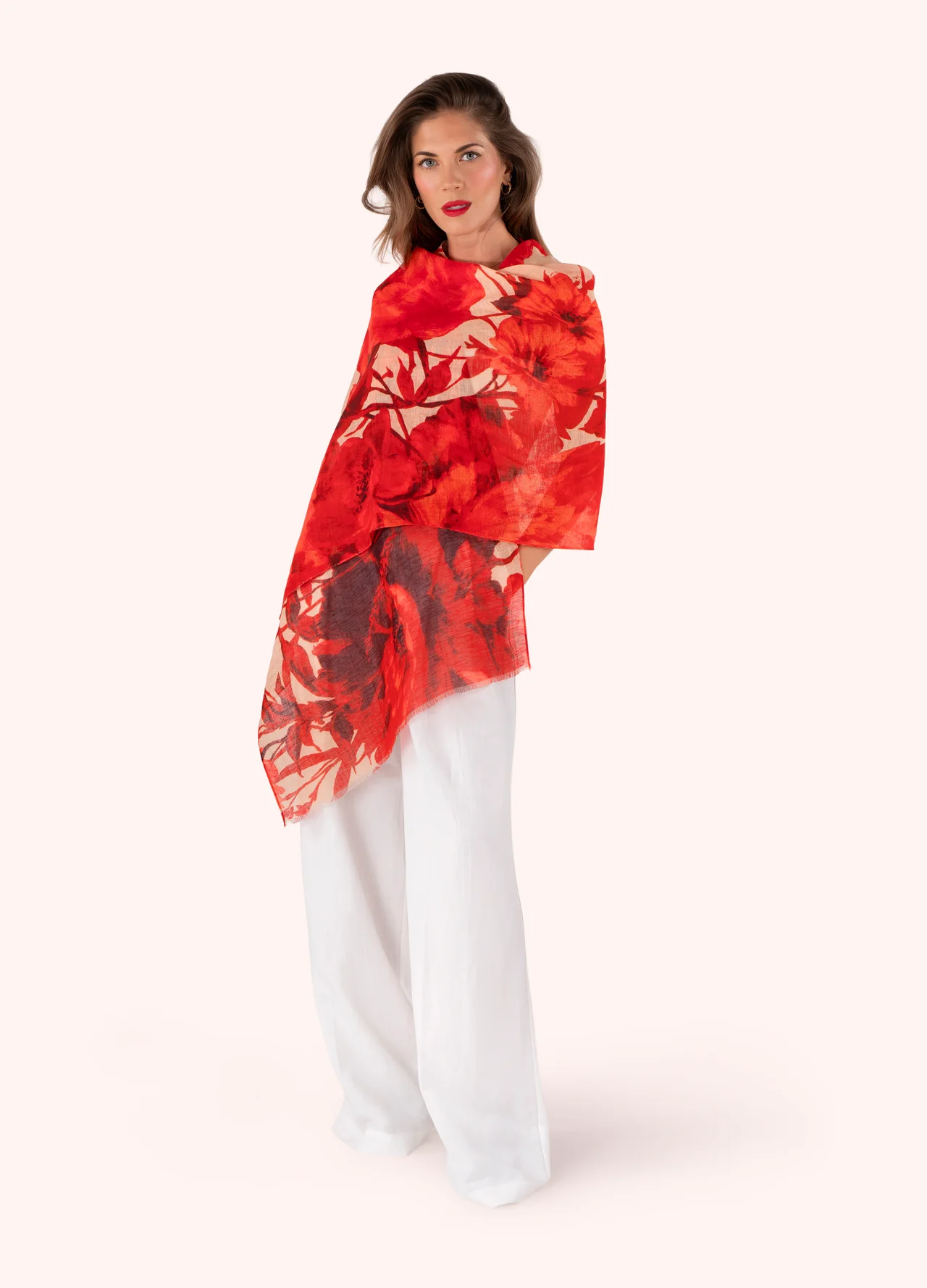 Powder Linen/Cotton Mix Scarf - Rouge Blooms