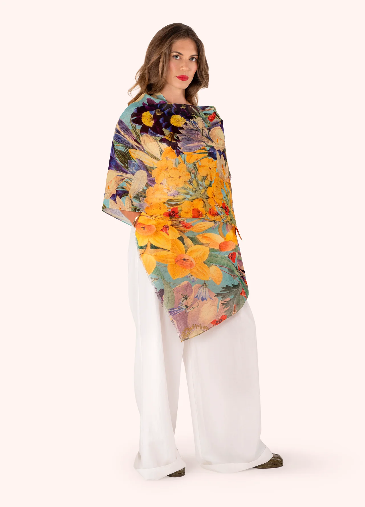 Powder Linen/Cotton Mix Scarf - Spring Flora