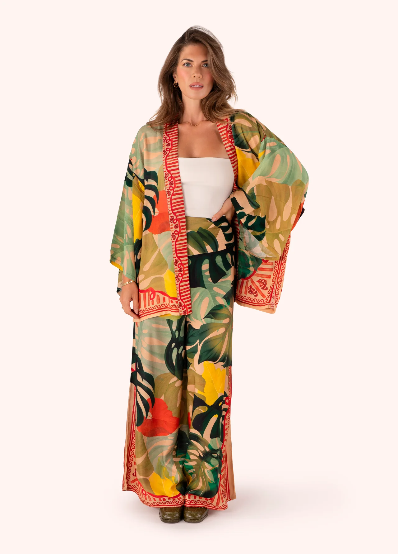 Powder Kimono Jacket - Exotic Leaves